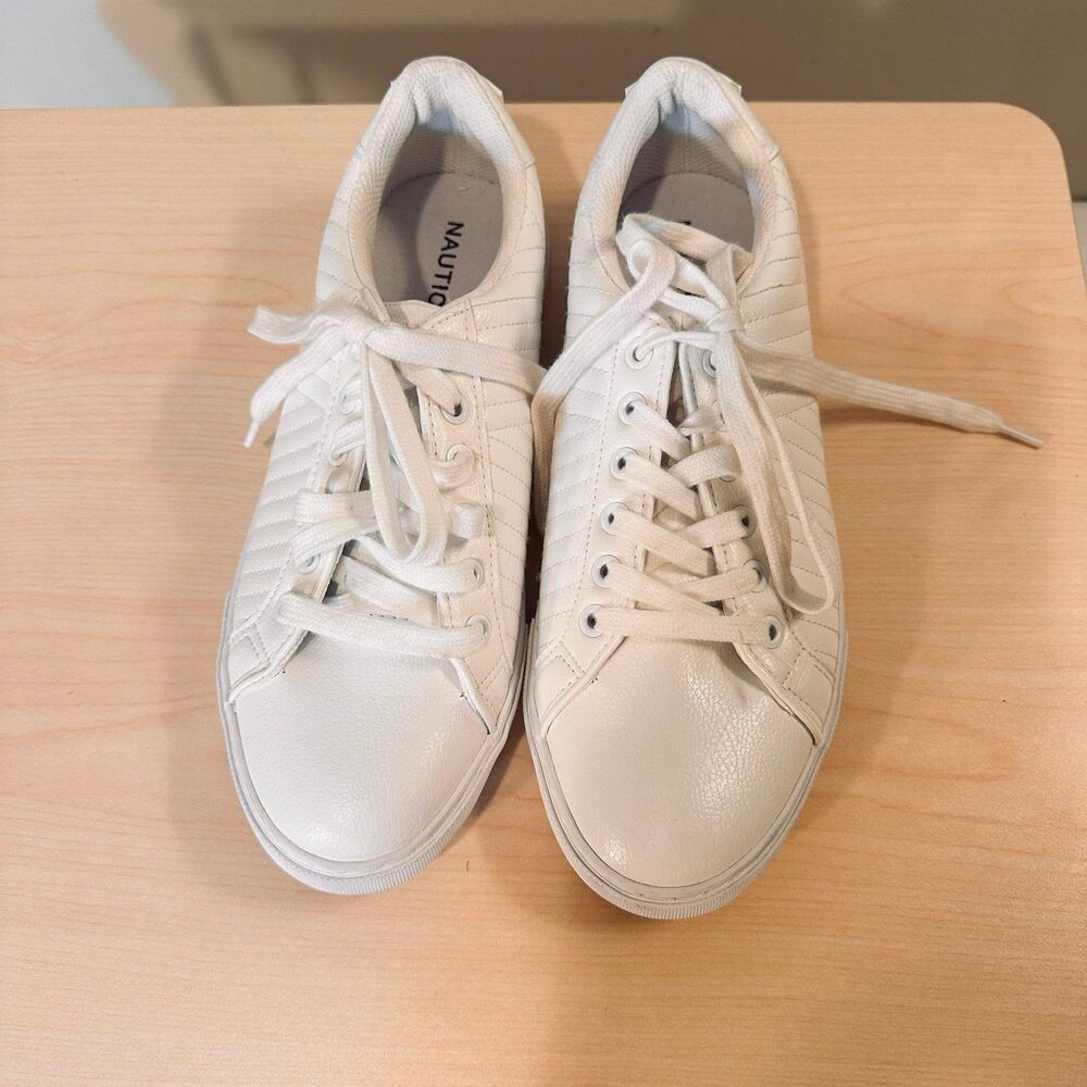 Nautica White Faux Leather Platform Low Top Sneakers